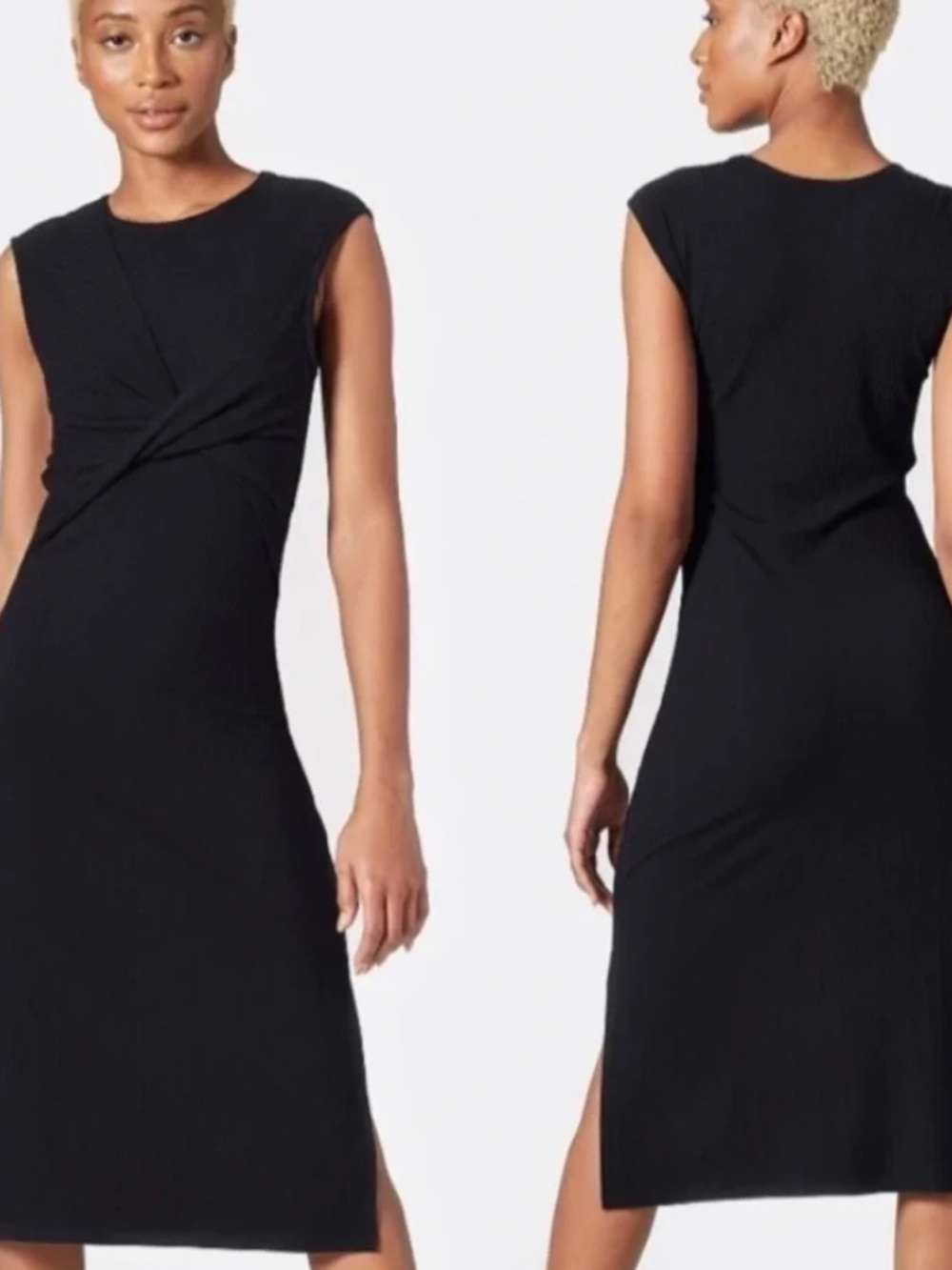 Revolve | Joie ‘Eos’ Black Ribbed Twist Side Slit Midi Dress | Size Medium